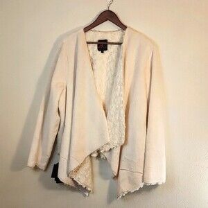 Adrienne Landau ivory faux fur water fall open front plus size coat size 1X NWT